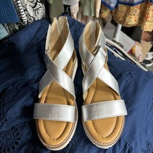 Hush Puppies Silver Gladiator Sandals with Platform Heel